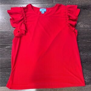 CeCe Red Ruffled Blouse Sleeveless Flutter